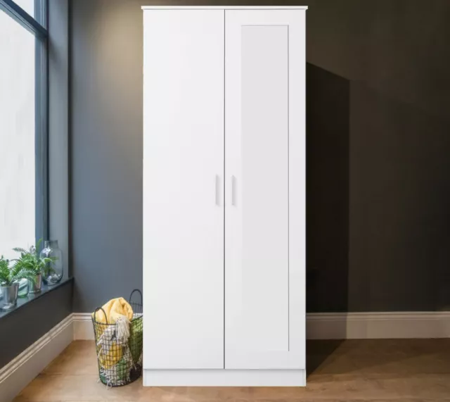 REFLECT High Gloss 2 Door Mirrored Soft Close Wardrobe Bedroom White Matt White