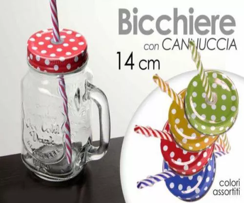 Bicchiere a forma di barattolo tappo con foro per cannuccia bibite cocktail new