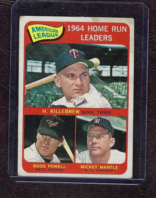 1965 Topps Baseball #3 AL Home Run Leaders, Mickey Mantle, HOF, VG (ST)!