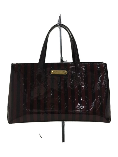 LOUIS VUITTON black red  Vernis Rayure Wilshire PM Hand Bag  M91701 LV 35978