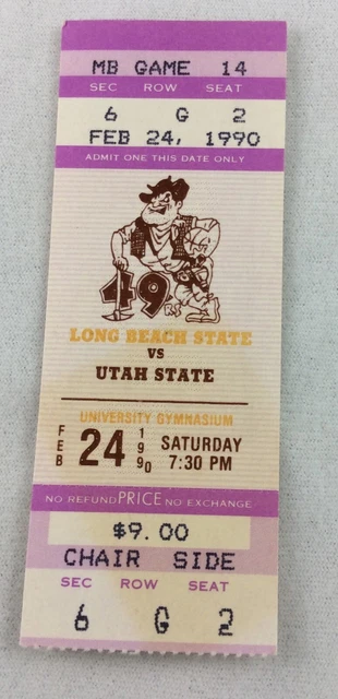 1990 02/24 Utah State at Long Beach State Basketball Ticket Stub