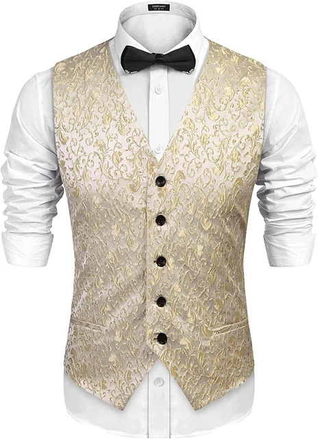 COOFANDY Mens Paisley Dress Suit Vest Floral Victorian Slim Fit Tuxedo Waistcoat