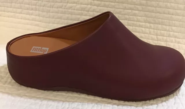 FITFLOP SHUV LEATHER WEDGE CLOG MULE PLUMMY MAROON Size 9