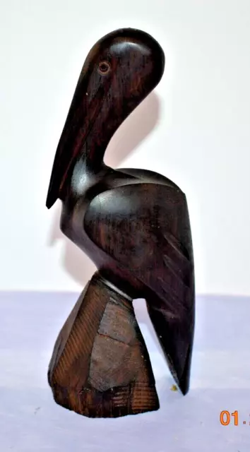 Pelican Hand Carved Ironwood Wood Statue Figure Nautical Beach 8" tall seashore