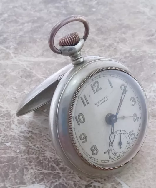 WW2  German  Nickel Mentor Alarm Officers Pocket Watch 1943