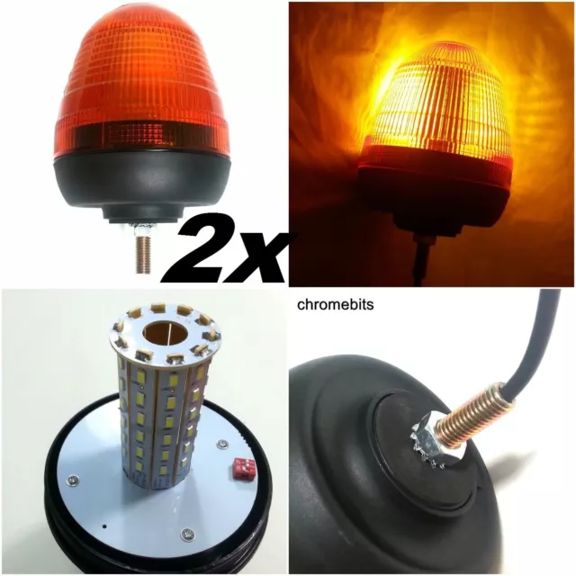 Due 2x 40 LED Rotante Flash Ambra Allarme Segnale Faro Luce Lampada Camion