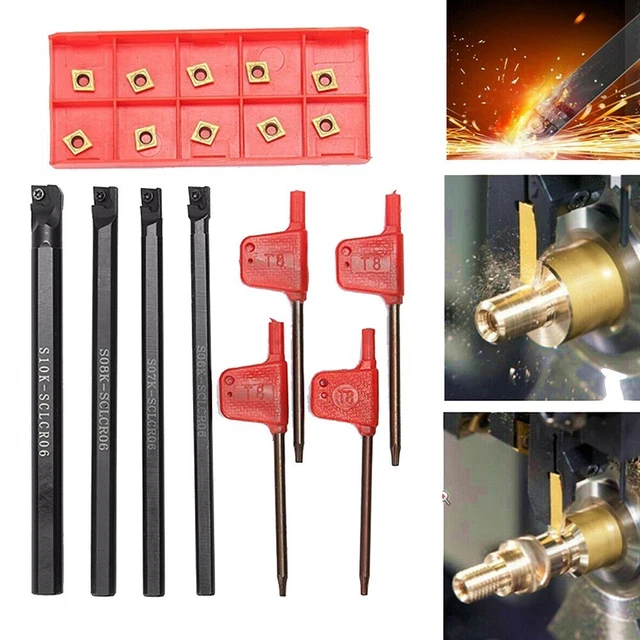 6/7/8/10mm SCLCR06 Turning Tool Lathe Boring Bar & 10x CCMT060204-HM Insert