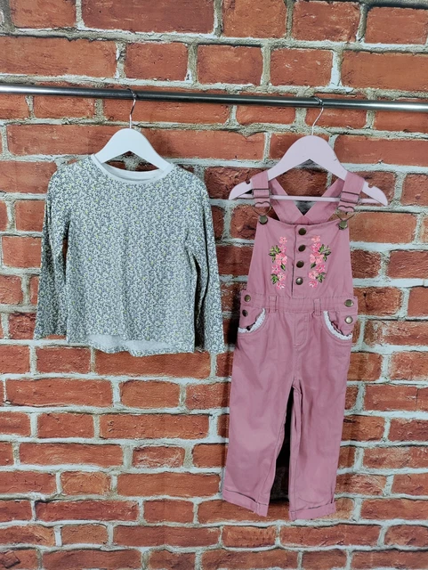GIRLS BUNDLE AGE 2-3 YEARS NEXT etc FLORAL TSHIRT PINK JEAN DUNGAREE SET 98CM