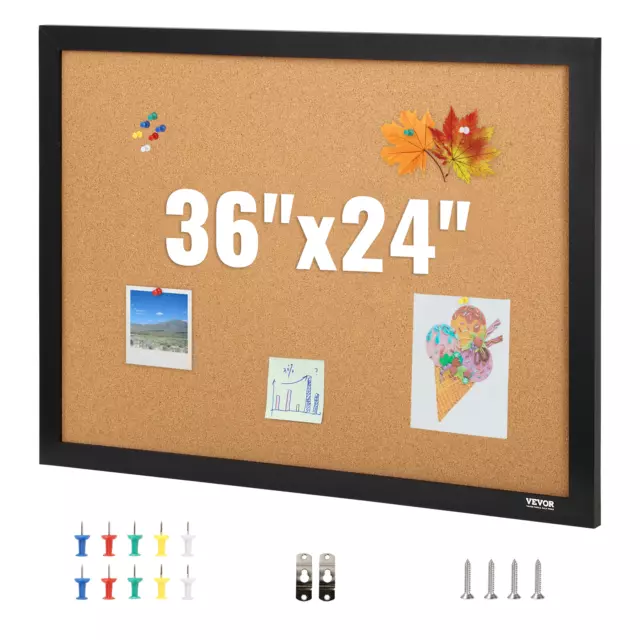 VEVOR Cork Board Bulletin Board 36" x 24" with MDF Sticker Frame Wall Mounted