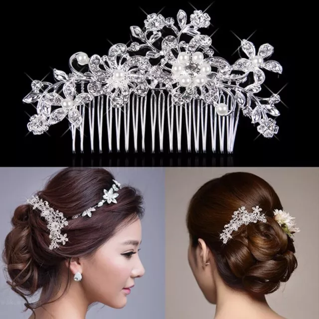 Bridesmaid Flower Diamante Pearls Wedding Bridal Clips Comb Hair Pins Crystal