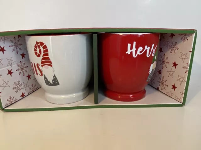 Belle Maison Christmas Gnome His + Hers Mugs Red + White NIB