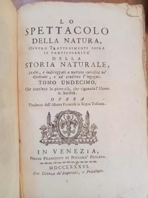 Settecentina- Lo spettacolo della natura 1786 tomo 11 uomo in società 30 tavole