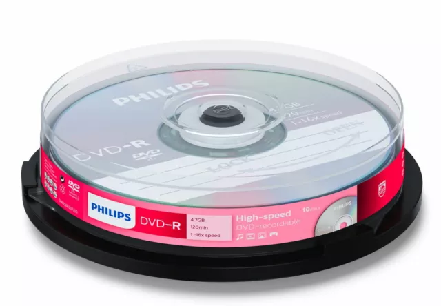 10 Philips Rohlinge DVD-R 4,7GB 16x Spindel