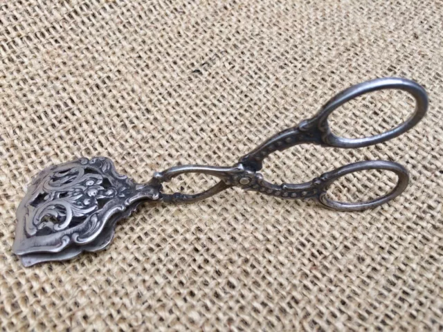 Original Antique Italian Silver(800) ornate scissor handled serving ice tongs