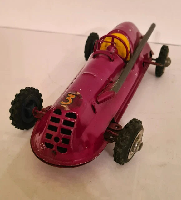 Ancienne Voiture De Course En Tôle, Mécanique, Longueur 34cm, Fabrication USA, Bon état