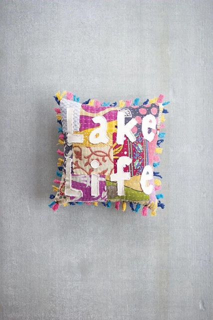 Kalalou Lake Life Kantha Pillow NRV2204