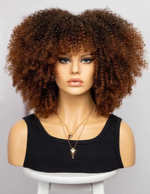 Perruque Synthétique Courte Style Afro Frisé - Couleur Brune Et Dorée, Bonnet Monofilament Taille Moyen - Neuf Sans étiquettes, Livrée Avec 4 Bonnets