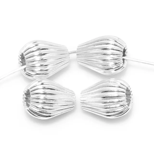 14 Pcs 11X9mm Teardrop Corrugated Bead Sterling Silver Plated Jewelry