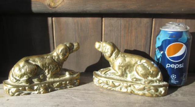 Pair Of Antique Solid Cast Brass Rottweiler / Mastiff Dog Ornaments Bookends