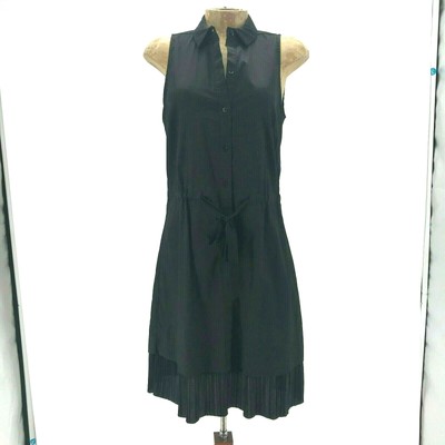 Antonio Melani Dress 6 Womens Black Shirt Drawstring Sleeveless Pleated Hem