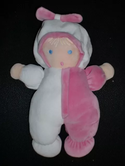 doudou peluche poupée fille rose blanc NOUNOURS 25cm