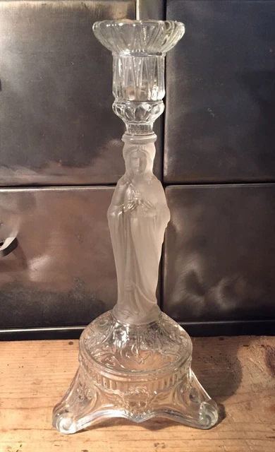 Bougeoir Religieux Portieux Chandelle En Verre Pressé Avec Sainte Vierge 76655063