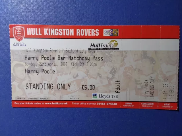 Ticket Hull K.R v Salford City Reds 22nd April 2007 VGC