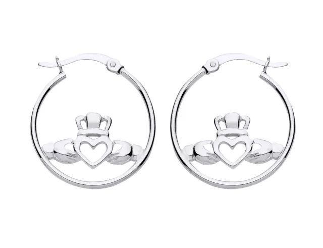 925 Sterling Silver CLADDAGH Round Hoop Earrings Irish Celtic Ladies / Girls