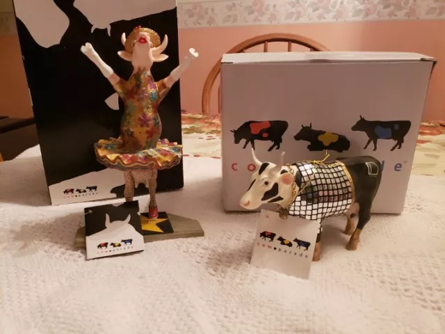 Cow Parade-"Disco Cow" and "Dancing Diva", NIB's- Retired