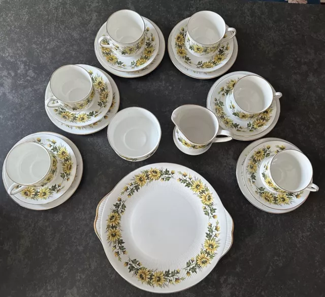 Paragon 21 piece yellow Sunflower Floral bone china Tea set Royal Quality