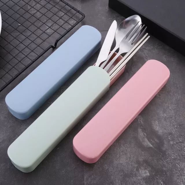 4Pcs/Set Travel Camping Cutlery Set Portable Tableware Stainless Steel ChopstiID