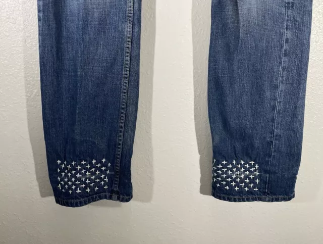 Topman Selvedge Jeans Mens 34x34 Straight Leg Slim Fit Blue Denim Embroidered 2