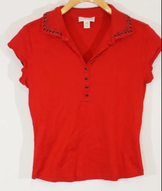 St. John Polo shirt womens  Sz S Red Short Sleeve Studded