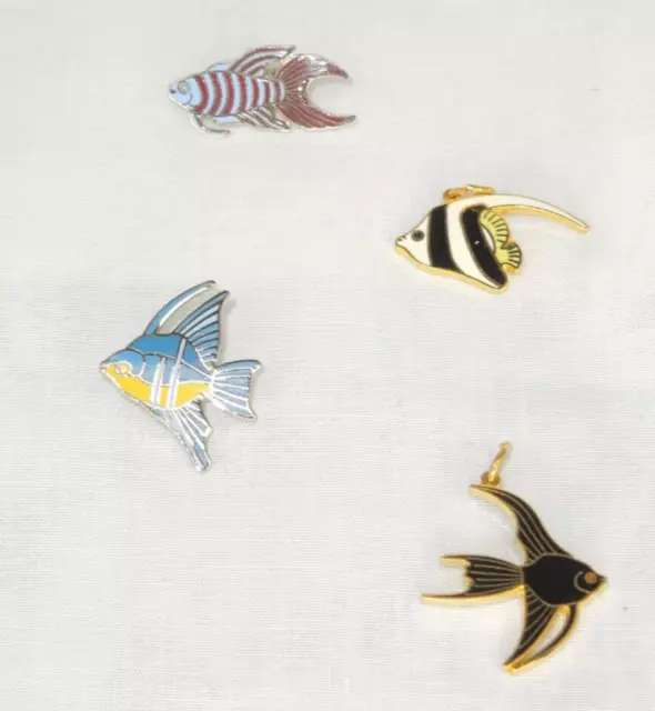 NEW Lot of 4 Enamel Cloisonne Fish pieces 2- pins & 2 charms NOS *M