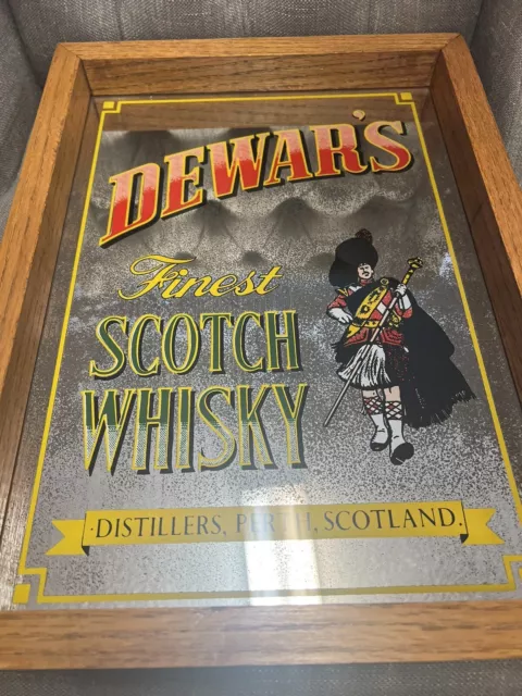 Rare Vintage Dewar’s Scotch Whisky Mirror Wood Framed Pub Sign. Rare! 12”X16”