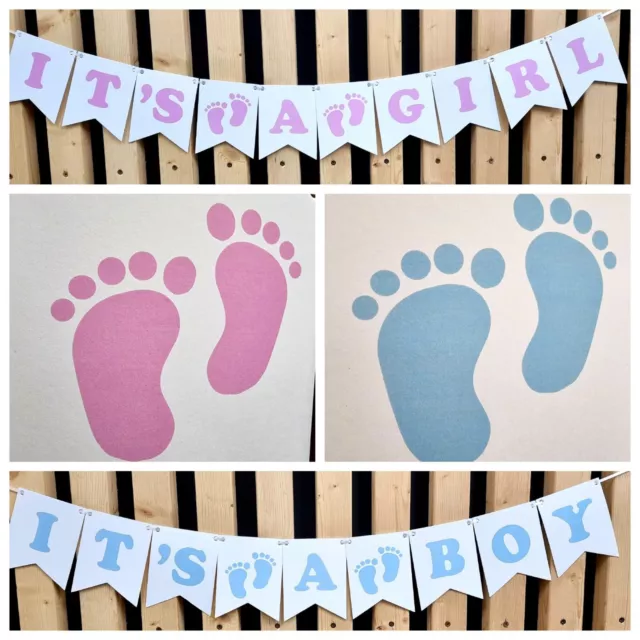 Baby Shower Gender Reveal Personalised Party Decoration Girl boy Bunting banner
