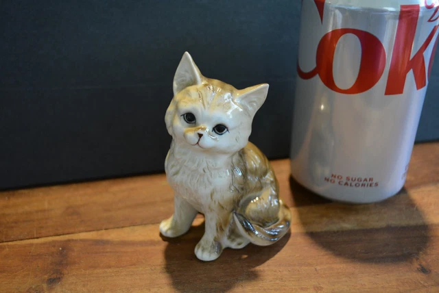 VTG Tan Brown Tabby Cat Kitten MCM Ceramic Porcelain Bone China Figurine Decor