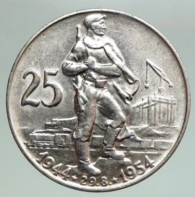 1954 CZECHOSLOVAKIA Slovak Uprising Antique VINTAGE Silver 25 Korun Coin i92179