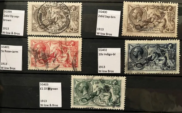 1913 Waterlow Seahorse Stamps Set Including £1 George V KGV SG403 SG402