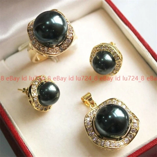 Multicolor Shell Pearl Pendant Necklace Earring Ring Green Jade  Jewelry Set