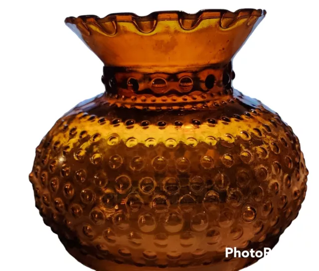 Amber Hobnail  Glass Oil Kerosene Lamp Shade 7" Fitter Vintage