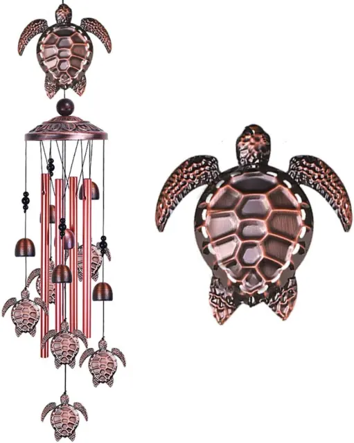 Sea Turtle Wind Chimes Outdoor Indoor Decor - with 4 Tubes 6 Bells 7 Turtles 37I