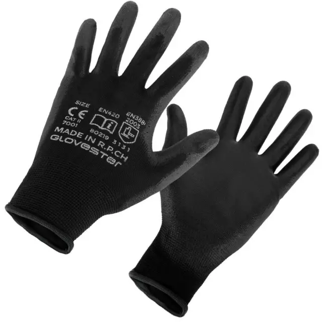 Gants de Travail En Polyuréthane Noir Gant Pour Mécanique Atelier Jardinage