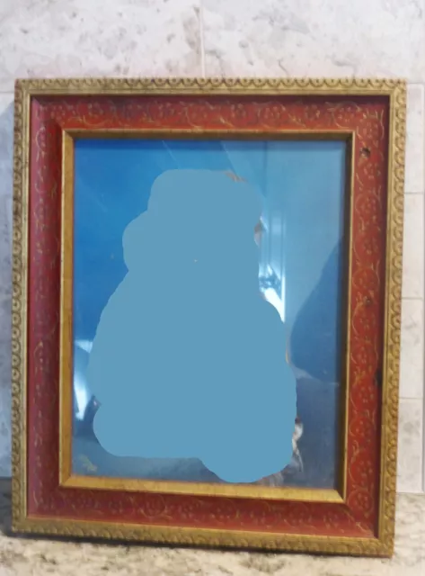 Lovely Red & Gold Gilt Decorative 11" x 13" Distressed Wood FRAME With Glass