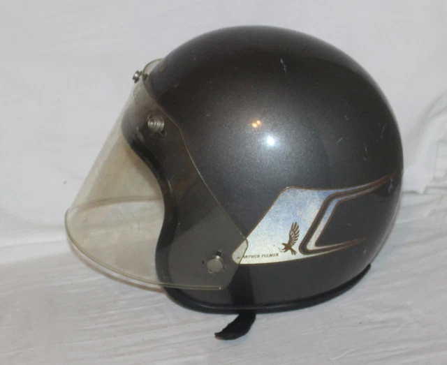 arthur fulmer af40 motorcycle helmet XL 7 5/8 7 3/4 Silver Falcon Wings Black VTG  Pocatello Market Arthur Fulmer, AF40 ,1970