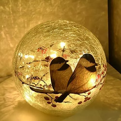 Glass Ball Led Light Birds Pattern Wireless Crackle Glass Light Warm White Night