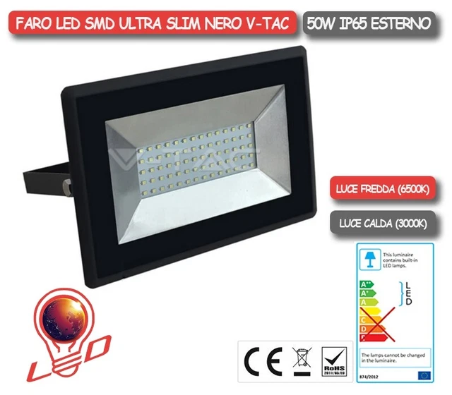 Faro LED SMD 50w E-Series Ultra Slim Esterno Corpo Nero   V-TAC