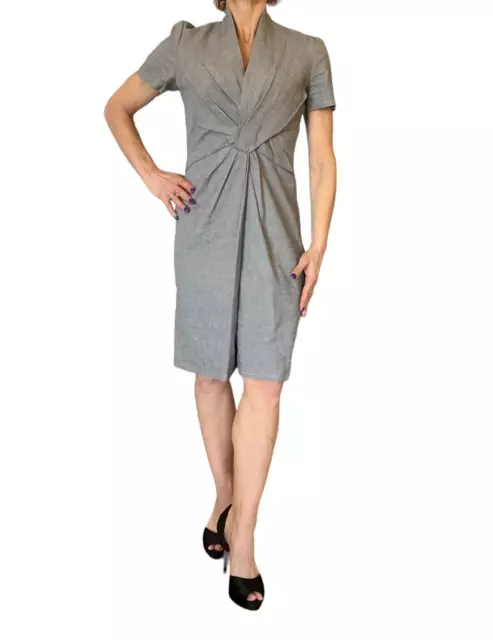 Paule Ka Iconic Paris Women Gray Dress Linen Short Sleeve Sheath Twist Knot 42 6 3