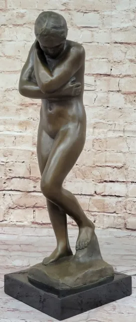 Détail De Rodin `Veille 100% Véritable Fonte Bronze Sculpture Marbre Base Statue