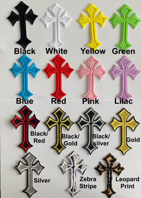 Gothic Cross Iron On Applique patch **27 Colours** Chrome Heart Cross Religious